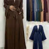 Chog omenRamadan Simple Open Abaya pour femmes, Dubaï, Turquie, Kaftan musulman pour femmes, Kimono, Robe modeste, Caftan Marocain, Vêtements Islamiques
