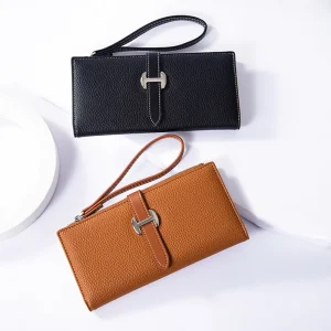 Portefeuille de luxe en cuir PU pour femmes, Long porte-cartes, sac à main avec poche zippée, pochette Simple