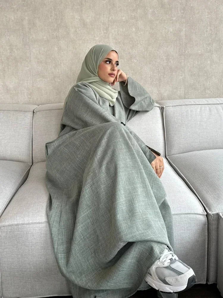 lin uni fermé abaya dubaï luxe musulman hijab robe turquie décontracté robes africaines abayas pour les femmes ramadan eid islam caftan