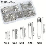 Épingles de sûreté en acier plaqué dégradrésistant à la rouille, arêtes vives pour la couture de vêtements et d&rsquo;artisanat, 5 tailles, 220