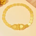 Ceinture de mariée dorée de style arabe en forme de pièce de monnaie pour accessoires de mariage ethniques, ceinture de mariage luxueuse à longue robe algérienne