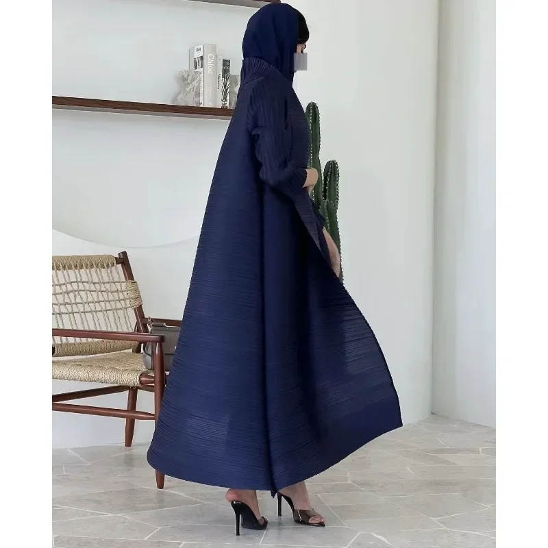 abaya musulman noir simple banlieue mode plissée ample longue trench manteau veste 2024 automne nouveau