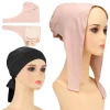 Bonnets doublés en satin pour femmes musulmanes, Hijab intérieur à lacets, enveloppes de sauna, casquettes turban décontractées, sous écharpe, document solide, arabe, islamique