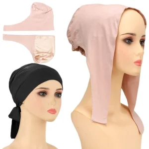 Bonnets doublés en satin pour femmes musulmanes, Hijab intérieur à lacets, enveloppes de sauna, casquettes turban décontractées, sous écharpe, document solide, arabe, islamique