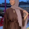 robe abaya en satin uni pour femmes musulmanes, poches latérales, manches larges, vêtements islamiques de dubaï et de turquie, robe modeste pour le ramadan