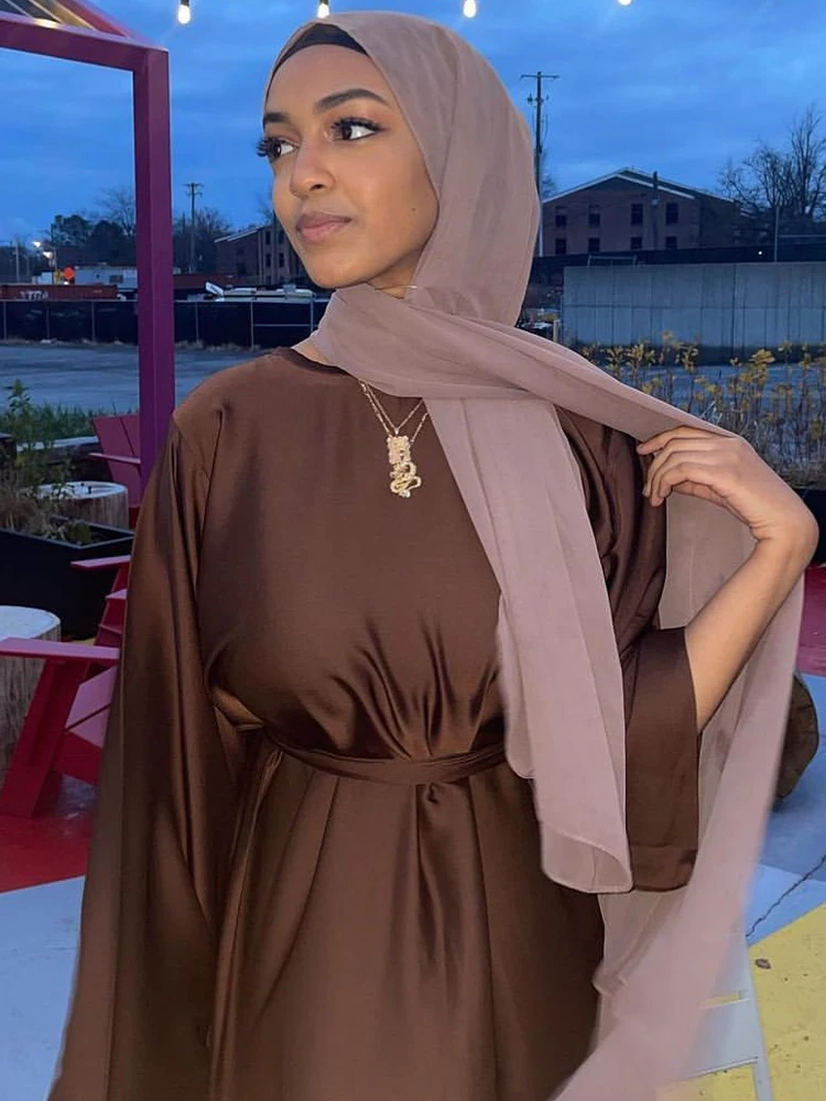 robe abaya en satin uni pour femmes musulmanes, poches latérales, manches larges, vêtements islamiques de dubaï et de turquie, robe modeste pour le ramadan