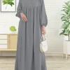 robe abaya modeste pour femmes musulmanes robe simple à manches bulles col rond robe abaya islamique respirante