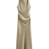 robes longues en satin pour femmes, robe mi longue, sexy, robe de soirée, sans manches, élégante, été, 2024