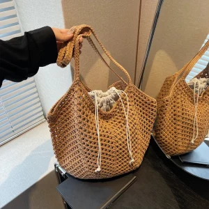 Chic Simple dame grande capacité sacs à bandoulière Shopping sac de plage pour les femmes décontracté paille tissé sac fourre-tout femme sac à main sacs à main