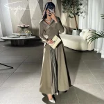 Robe de Soirée à Col en V pour Femme, Tenue de Bal Simple, Spéciale, Couleur Grise, Vert Armée, Longueur Rincée, Dubaï, Arabe