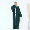 abaya ouvert en velours côtelé d'hiver, kimono de dubaï modeste avec poches, robe pour femme musulmane, cardigan épais et chaud sur le devant avec nœuds