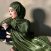 Écharpe hijab en satin de soie scintillante pour femmes musulmanes, voile de luxe en soie médiévale, châle brillant, vente en gros