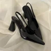 Sandales noires femmes été nouvelle mode femmes sandales escarpins pointus femmes chaussures bureau robe chaussures Sexy talon carré chaussures hautes