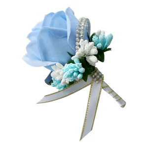 Boutonnière Bleue, Accessoires de Mariage, Boutonnière du Marié, Broche de Corsage de Poignet, Fleurs Artificielles, Bracelets de Demoiselles d&rsquo;Honneur