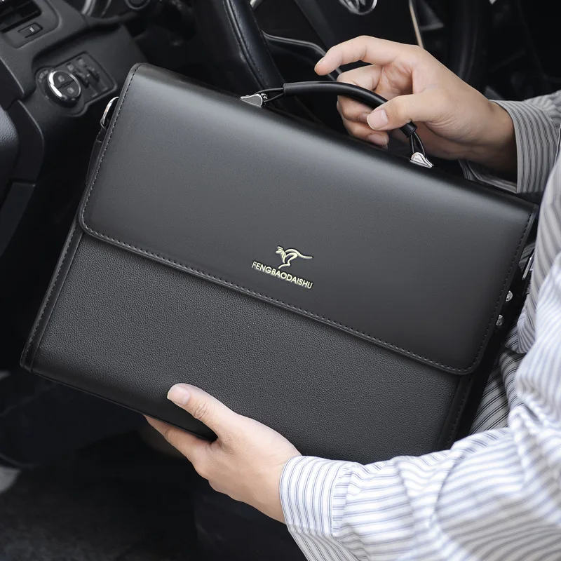 Porte-documents de luxe en cuir pour hommes, fourre-tout de travail de styliste, sac à main noir, sac à bandoulière carré pour avocat A4