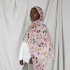 Écharpe de luxe de style ethnique floral, longue écharpe hijab aquarelle, bandana fin pour femmes