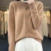 100% laine mérinos pull femmes col rond cardigan style basique boutonné tricots femme décontracté automne hiver doux hauts