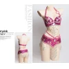 ensemble de soutien gorge et ceinture de danse du ventre pour femmes adultes, broderie de perles de biscuits faites à la main, accessoires de scène de danse à bande, 2 pièces