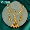 ensemble de bijoux de mariage de mariée de dubaï, plaqué or 24 carats, nigeria musulman, vintage, long collier, boucles d'oreilles, bijoux de luxe pour femmes marocaines