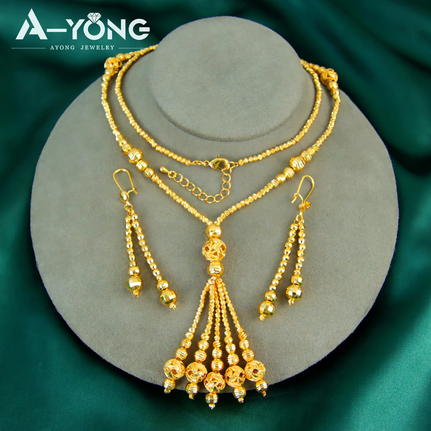 ensemble de bijoux de mariage de mariée de dubaï, plaqué or 24 carats, nigeria musulman, vintage, long collier, boucles d'oreilles, bijoux de luxe pour femmes marocaines