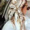 Foulard carré en Satin pour femmes musulmanes, Hijab élégant, imprimé 2025, foulard en soie, châle, bandeau, poignée, accessoires pour cheveux, Bandana