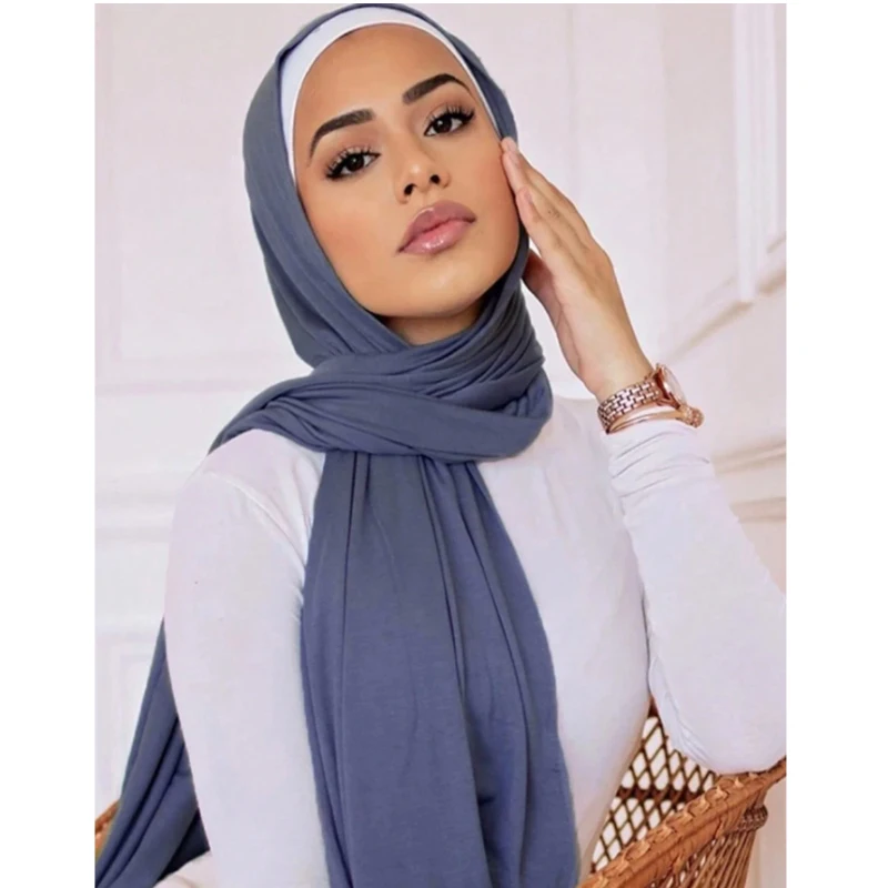 hijab en tissu modal pour femme musulmane, foulard de tête en jersey, turban vide, toutes saisons