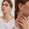 boucles d'oreilles suspendues en perles pour mariage, boucles d'oreilles pendantes esthétiques pour femmes, bijoux brillants en cz