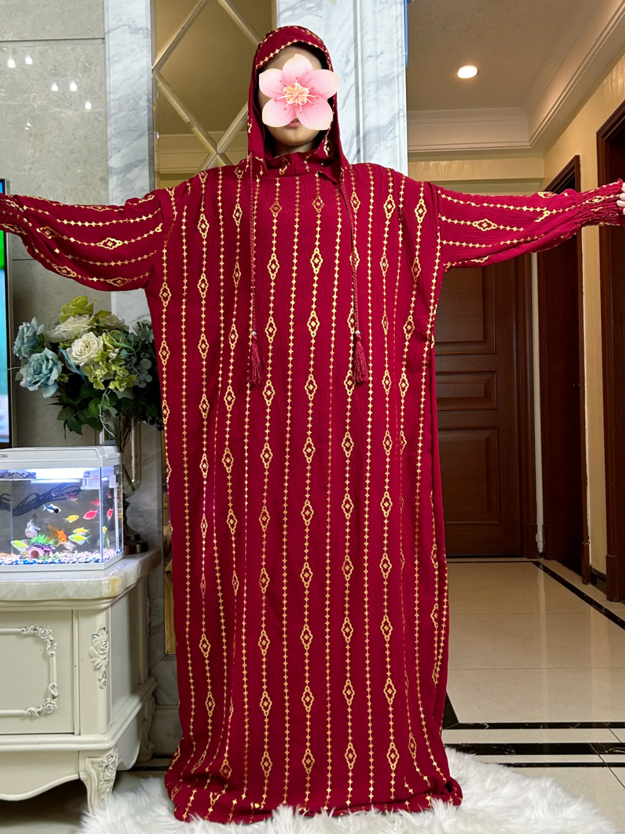 2025 coton tissu Ramadan musulman deux chapeaux Abaya dubaï turquie Islam vêtements de prière or poussière robe Islam femmes robe caftan