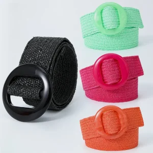 Ceinture tressée vintage pour femme, vert, noir, jaune, ronde, large, style élastique, accessoires vestisens