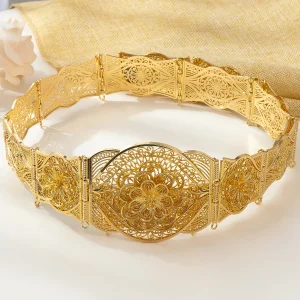 Ceinture de mariée en or, fleur creuse sculptée en métal plaqué or, Style marocain, robe de mariée, chaîne de taille, bijoux cadeau