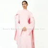 robe de soirée saoudienne rose manches longues une ligne col rond robes de soirée modestes pour les femmes 2025 perles châle robe formelle moderne