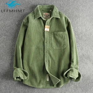 Chemise Vintage en Velours Côtelé pour Homme, Chemisier Basique à Manches sulf, Couleur Unie, Style Américain, Combinaison Dense de Bonne Qualité, Mode Printemps