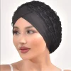 Mode femmes à volants dentelle Turban casquette élastique islamique femme couleur unie bandeau musulman foulard dame Beanie casquettes