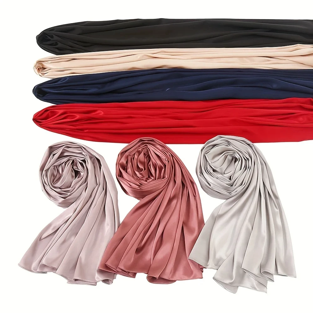 foulard hijab en satin de soie scintillant pour femmes musulmanes, voile de luxe en soie médiévale, châle en soie brillante, tippet
