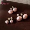 boucles d'oreilles élégantes en perles roses brillantes pour femmes, exquises, en argent sterling 925, bijoux géométriques pour fête de mariage, cadeau