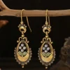 Boucles d&rsquo;Oreilles Géométriques Rondes et Élégantes pour Femme, Bijoux en Or, Pierre Blanche, Motif D.lique, Cadeau