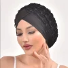 mode femmes à volants dentelle turban casquette élastique islamique femme couleur unie bandeau musulman foulard dame beanie casquettes