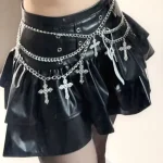 Ceinture en métal multicouche Cool, Punk croix foncée, chaîne de taille pour fille, pantalon gothique, accessoire de chaîne, ceinture de mode superposée pour Cosplay