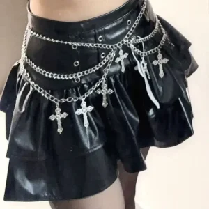 Ceinture en métal multicouche Cool, Punk croix foncée, chaîne de taille pour fille, pantalon gothique, accessoire de chaîne, ceinture de mode superposée pour Cosplay