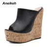 aneikeh noir plate forme sandales à talons compensés pantoufles 2025 été mode peep orteil super haute hauteur sexy sandale mules zapatillas mujer