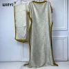 WINYI-Robe africaine avec ceinture pour femme, abaya, dubaï, tenue musulmane de luxe, col ras du cou, kaftan imprimé, maxi longueur, style boho