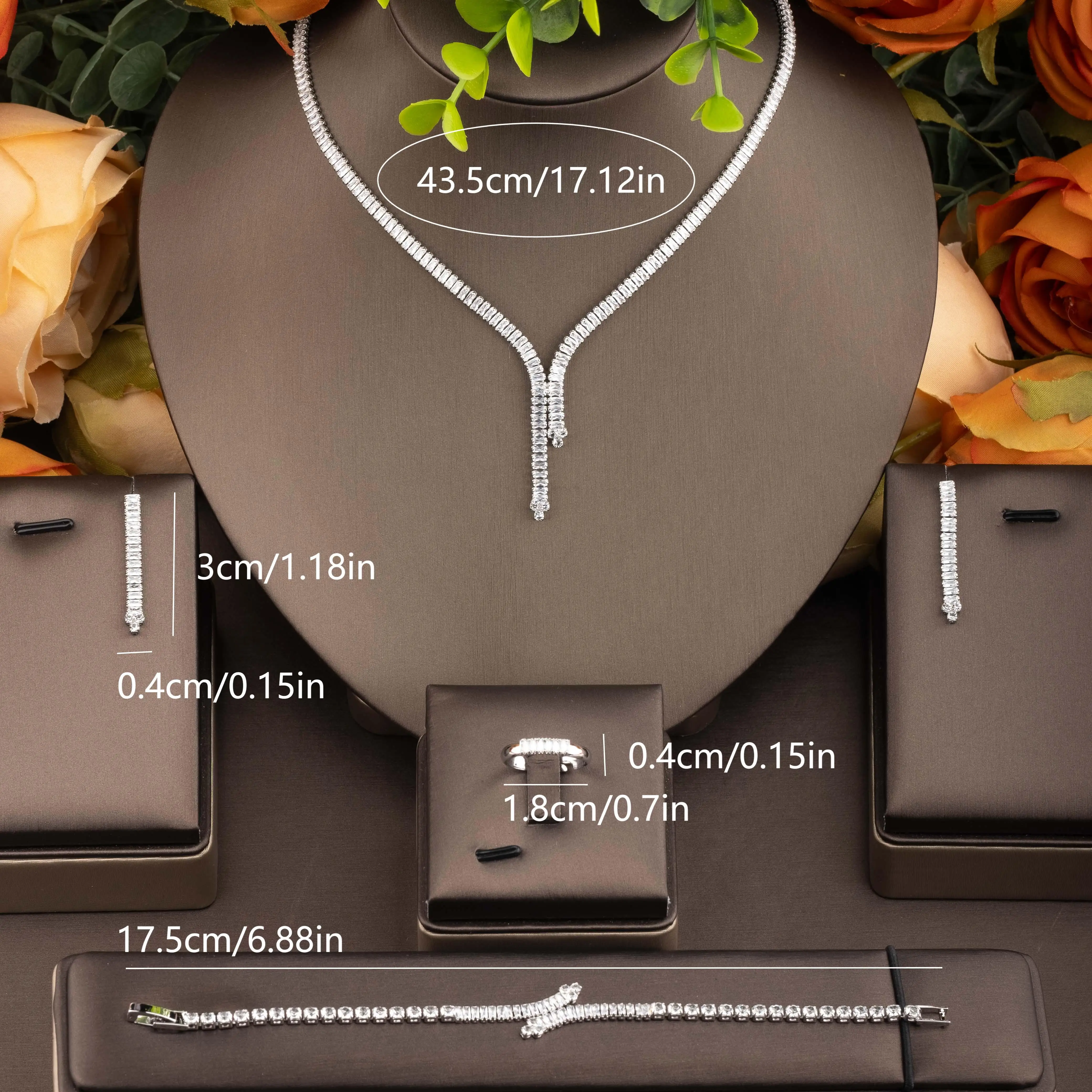 1 ensemble de bijoux de style simple avec incrustations de zircone cubique, adapté aux femmes à porter aux banquets quotidiens, coffret cadeau non inclus