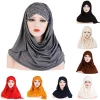 Foulard musulman uni Hijabs avec châles et enveloppes de perles Femme Musulman Hijab prêt à porter Turban foulards de tête pour femmes