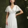 robe de mariée ivoire à manches courtes pour femme, ligne a, col en v, plissé, tulle, dos ouvert, bal de promo, tout ce qui est avec ceinture