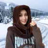 cape de fourrure écharpe capuche hiver chapeau chaud pour les femmes polaire épaisse protection des oreilles écharpe de mode intégré temps froid en plein air