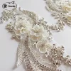 appliques en strass pour robe de mariée, épaules, blanc, cousues à la main, perceuse en verre, fleurs miroir, scintillantes, patch diy, 1pai