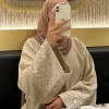 abaya brodée de fleurs en lin pour femmes, caftan musulman rétro, robes modestes, vêtements islamiques, kebaya de luxe élégant, 2024