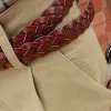ceinture en cuir pour femmes, avec boucle ronde dorée tressée, ceinture fine décontractée pour étudiantes, accessoires de vêtements pour dames