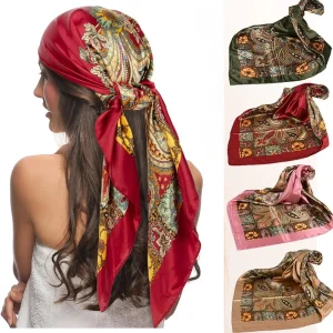 Foulard en soie pour Femme, couvre-chef, mode quatre saisons, accessoires pour cheveux, Hijab, Foulard Iuxe, Bandana pour Femme