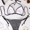 ensemble deux pièces triangle bandage femme maillots de bain été sexy noir et blanc rayé bikini maillot de bain plage femmes style bikini